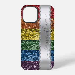 Diamond Bling Glitter Calligraphy Name Rainbow iPhone 12 Pro Case