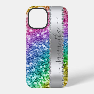 Diamond Bling Glitter Calligraphy Name Rainbow  iPhone 12 Pro Case