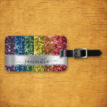 Diamond Bling Glitter Calligraphy Name Rainbow Luggage Tag<br><div class="desc">This design may be personalized in the area provided by changing the photo and/or text. Or it can be customized by clicking Personalize this Template and then choosing the click to customize further option and delete or change the colour of the background, add text, change the text colour or style,...</div>