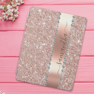 Diamond Bling Glitter Calligraphy Name Rose Gold iPad Cover