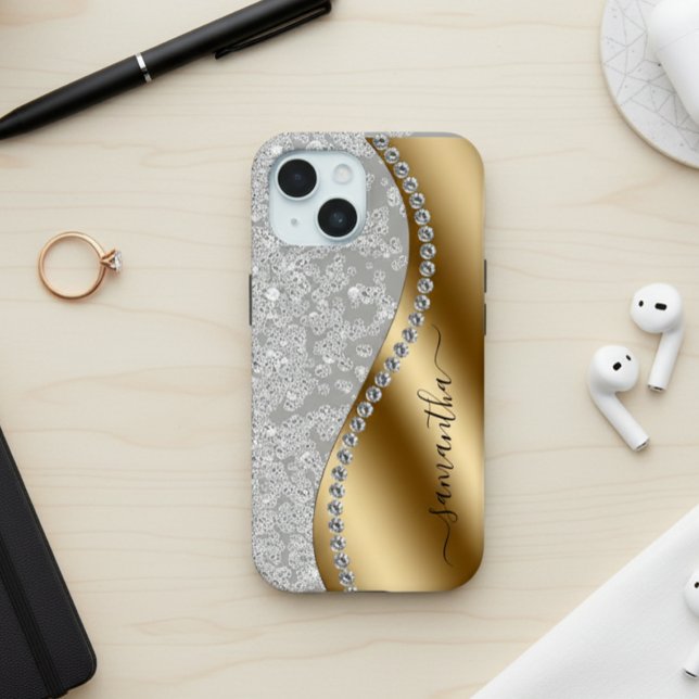 Diamond Bling Gold Metal Personalized Script  Case-Mate iPhone Case (Creator Uploaded)