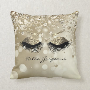 Diamond Bling Gorgeous - Gold Eyelash and Brows Throw Pillow