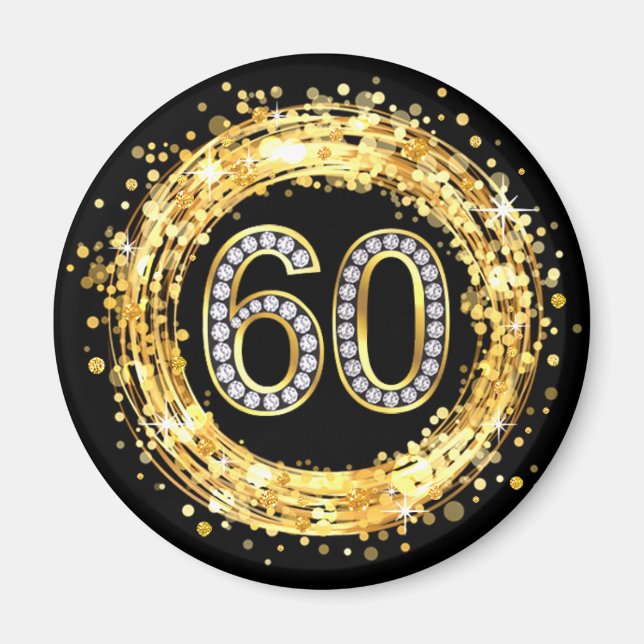 Diamond Bling Number 60 Glitter Confetti | gold Magnet (Front)