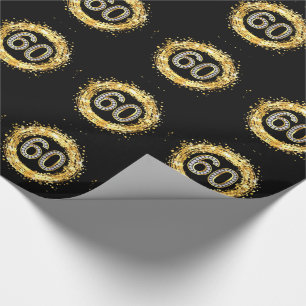 Diamond Bling Number 60 Glitter Confetti   gold Wrapping Paper