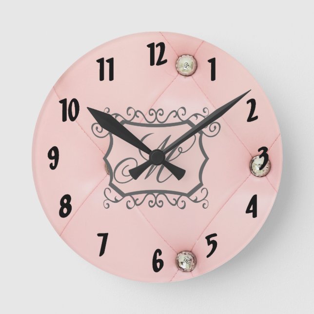 Diamond Bling Pink Monogram Initial Wall Clock (Front)