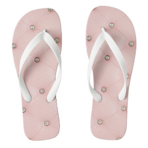 Diamond Bling Pink Tufted Leather Flipflop Sandals