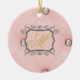Diamond Bling Pink Tufted Leather Pattern Ornament