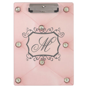 Diamond Bling Pink Tufted Monogram Clip Board