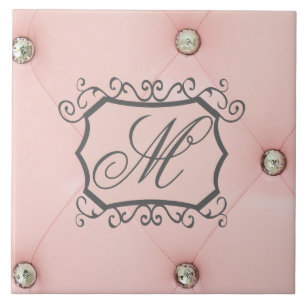 Diamond Bling Pink Tufted Monogram Display Tile
