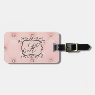 Diamond Bling Pink Tufted Monogram Luggage Tag
