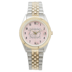 Diamond Bling Pink Tufted Monogram Wrist Watch