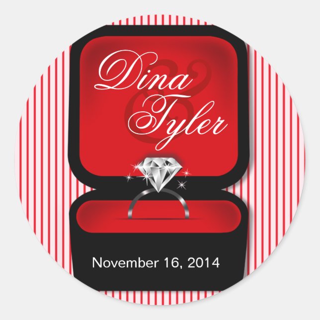 Diamond Bling Ring Box red Classic Round Sticker (Front)