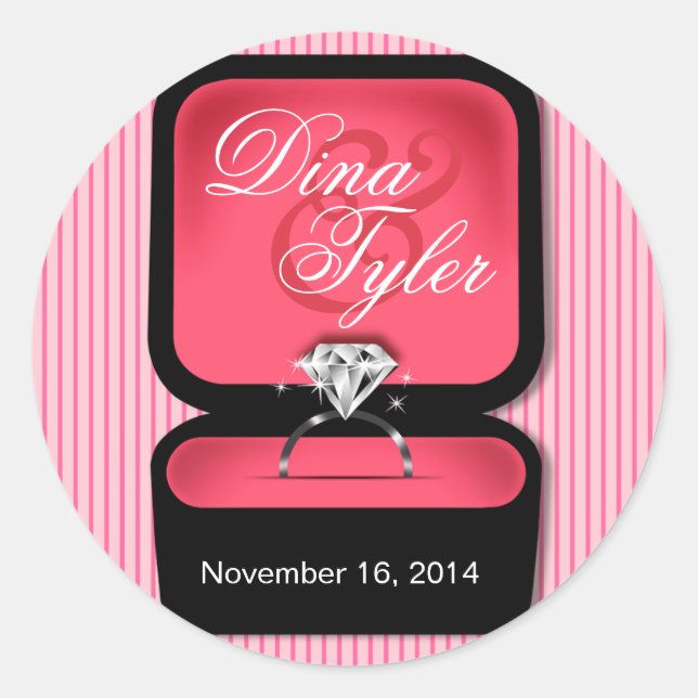 Diamond Bling Ring Box round coral Classic Round Sticker (Front)