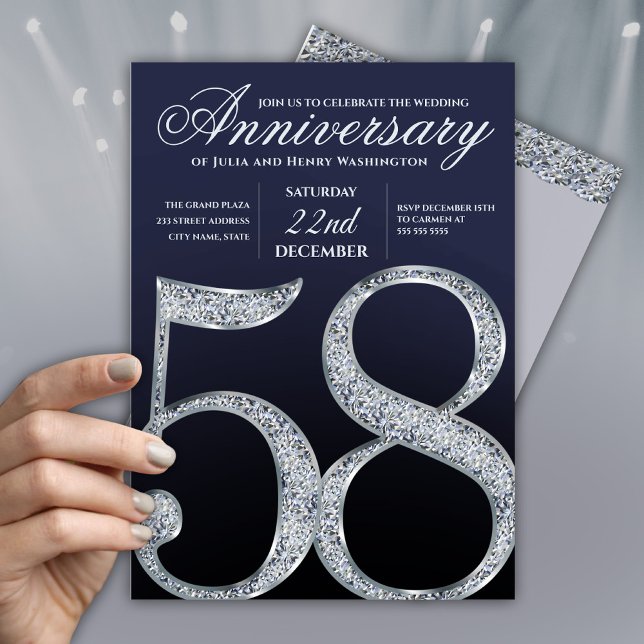 Diamond Blue 58th Wedding Anniversary  Invitation (Creator Uploaded)