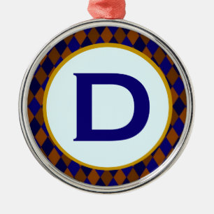 Diamond Blue Monogram Metal Ornament