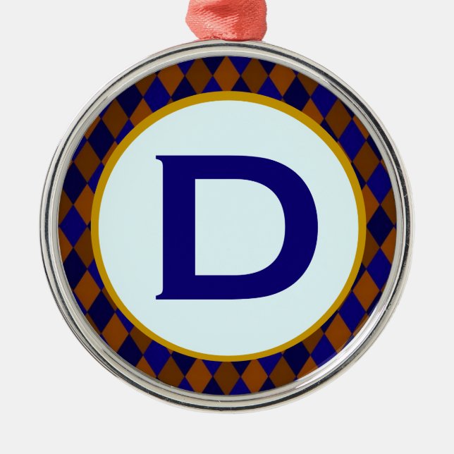 Diamond Blue Monogram Metal Ornament (Front)