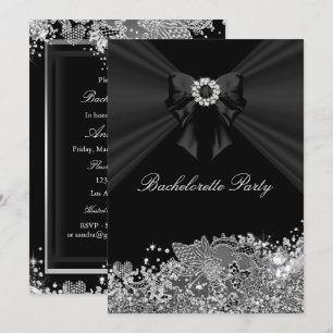 Diamond Bow black Lace Bachelorette Party Invite