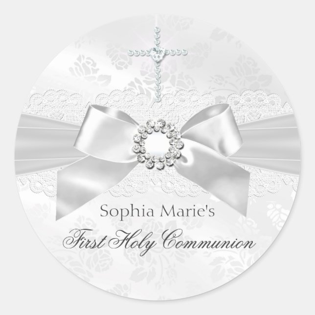 Diamond Bow & Cross First Holy Communion Sticker (Front)
