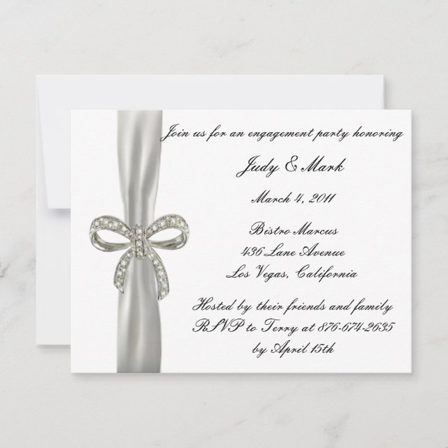 Diamond Bow Engagement Party Invitation (Front)