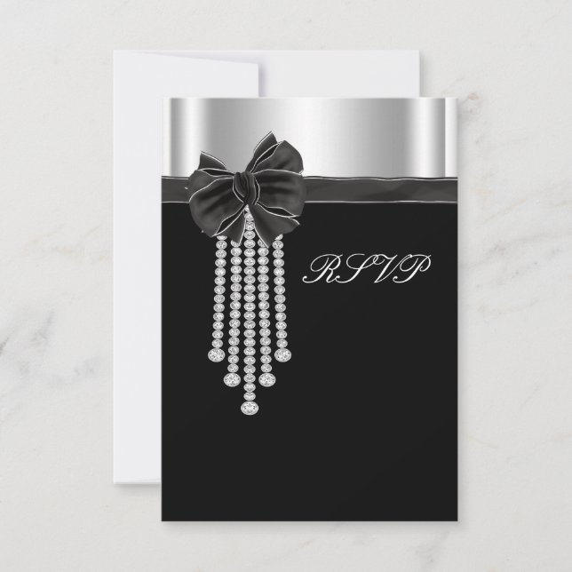 Diamond Bow Silver Black Party Template (Front)
