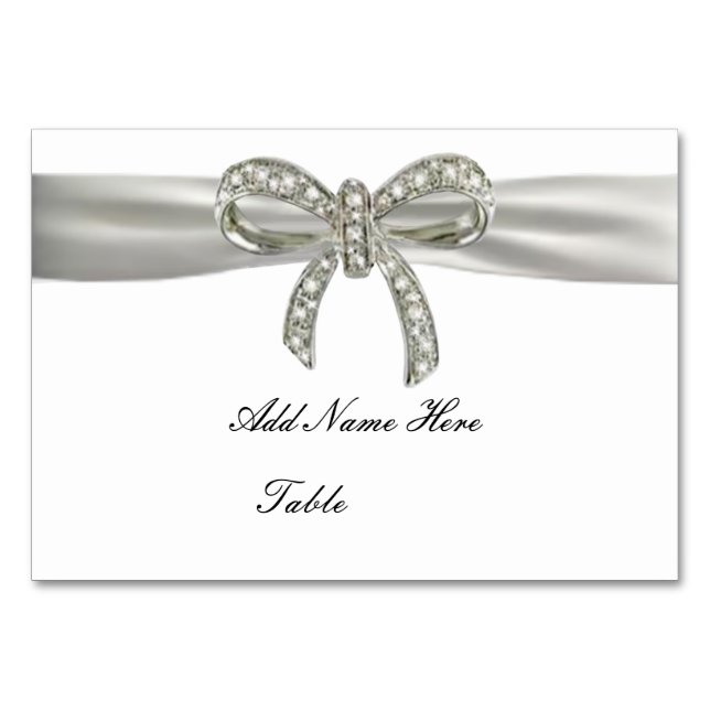 Diamond Bow Wedding Table Place Card (Front)