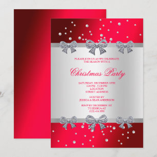 Diamond Bows & Silver Pearls Christmas Invitation