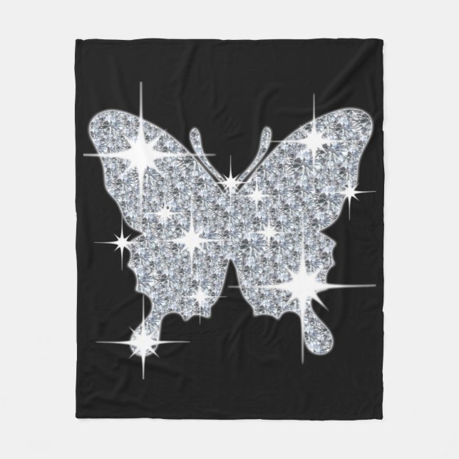Diamond Butterfly Medium Black Fleece Blanket (Front)
