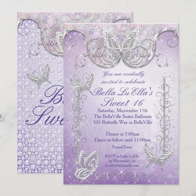 Diamond Butterfly Party Invitations (Front/Back)