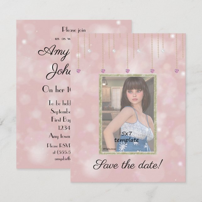 Diamond Chains Glitter Sweet 16 Photo Invitation (Front/Back)