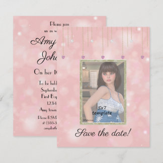 Diamond Chains Glitter Sweet 16 Photo Invitation