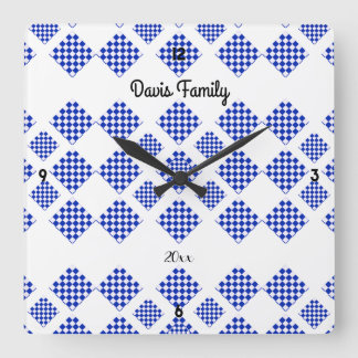 Diamond Check Blue White Square Wall Clock
