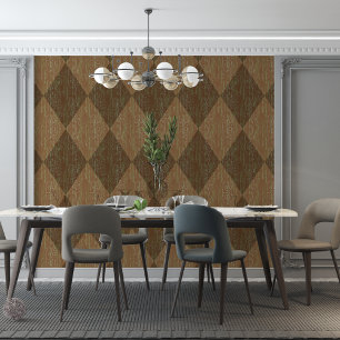 Diamond Check Crackle Texture Brown Green Wallpaper