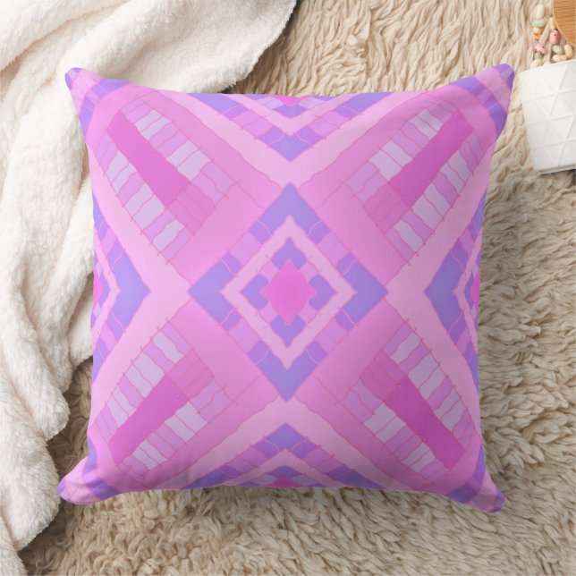 Diamond Check Patchwork - Pink Periwinkle 1 Throw Pillow (Blanket)