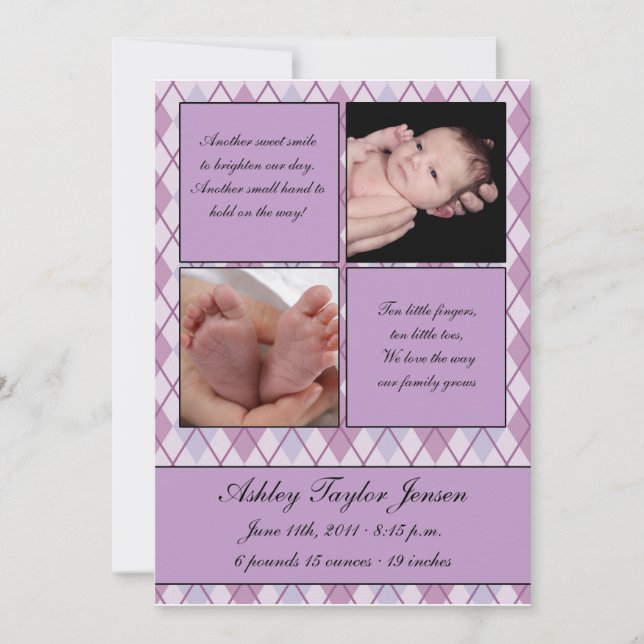 Diamond chequered birth announcement (Front)