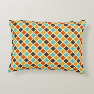 Diamond Chequered Blue Yellow Red Retro Colours Decorative Pillow