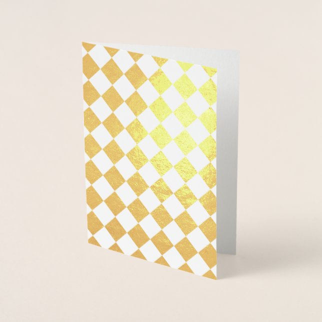 Diamond Chequered White and Gold Foil Card (Front)