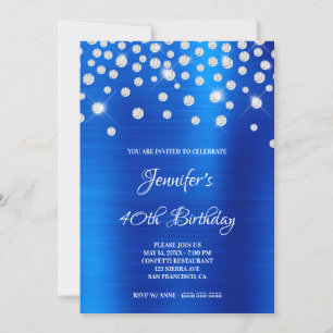 Diamond Confetti Bright Blue Satin Foil Ombre Invitation