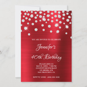 Diamond Confetti Bright Red Satin Foil Ombre Invitation