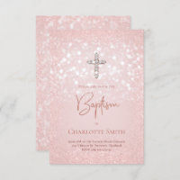 diamond cross on faux pink glitter baptism