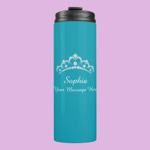 Diamond Crown, Name, Your Message, Teal Thermal Tumbler