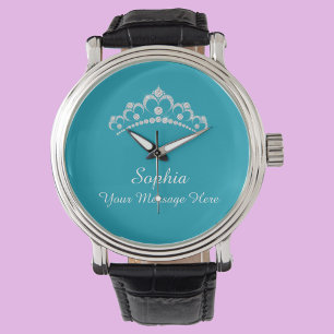 Diamond Crown, Name, Your Message, Teal Watch