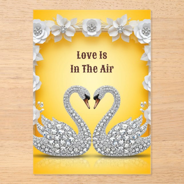 Diamond Crystal Swans Romantic Warm Scene Acrylic Invitations (Front)