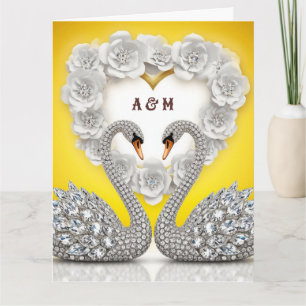 Diamond Crystal Swans Romantic Warm Scene Card