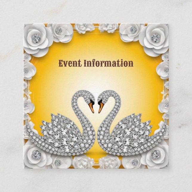 Diamond Crystal Swans Romantic Warm Scene Enclosure Card (Front)