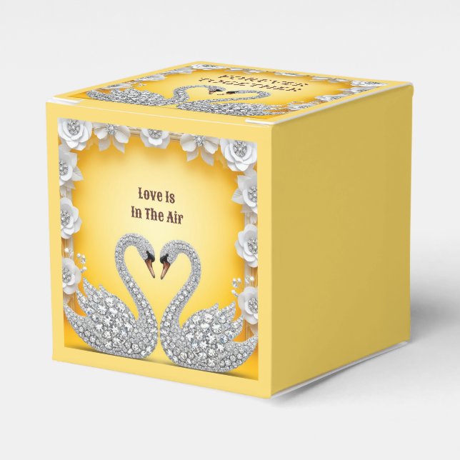 Diamond Crystal Swans Romantic Warm Scene Favor Box (Front Side)