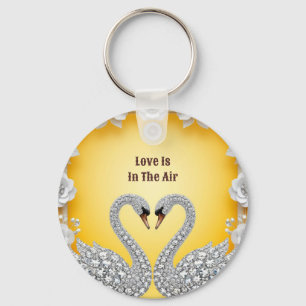 Diamond Crystal Swans Romantic Warm Scene Keychain