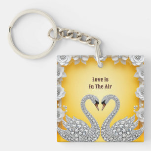 Diamond Crystal Swans Romantic Warm Scene Keychain