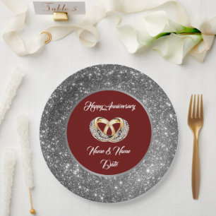 Diamond Customize Wedding Rings Silver Anniversary Paper Plate