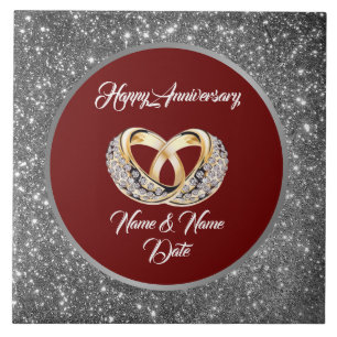 Diamond Customize Wedding Rings Silver Anniversary Tile