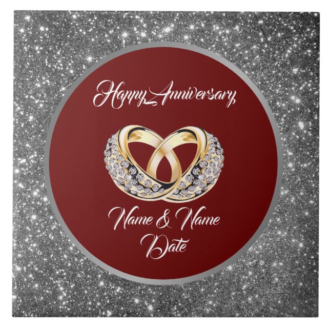 Diamond Customize Wedding Rings Silver Anniversary Tile (Front)